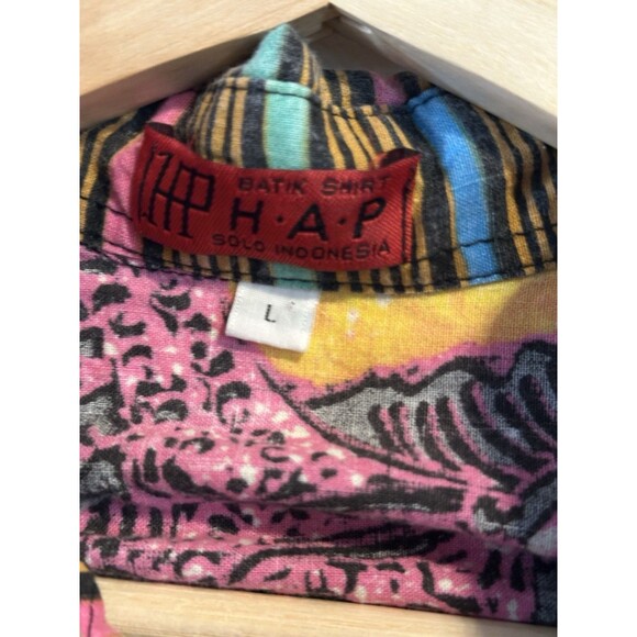 HAP Batik Shirt Men's Size Large Multicolor Short Sleeve Button Up Pink Retro - Picture 2 of 5